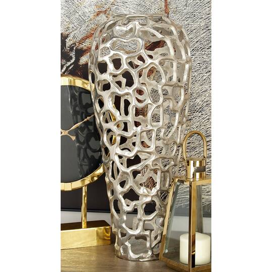 25" Silver Aluminum Contemporary Vase